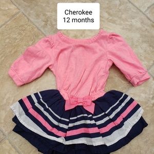 Cherokee Long Sleeve Dress Pink Navy White 12M